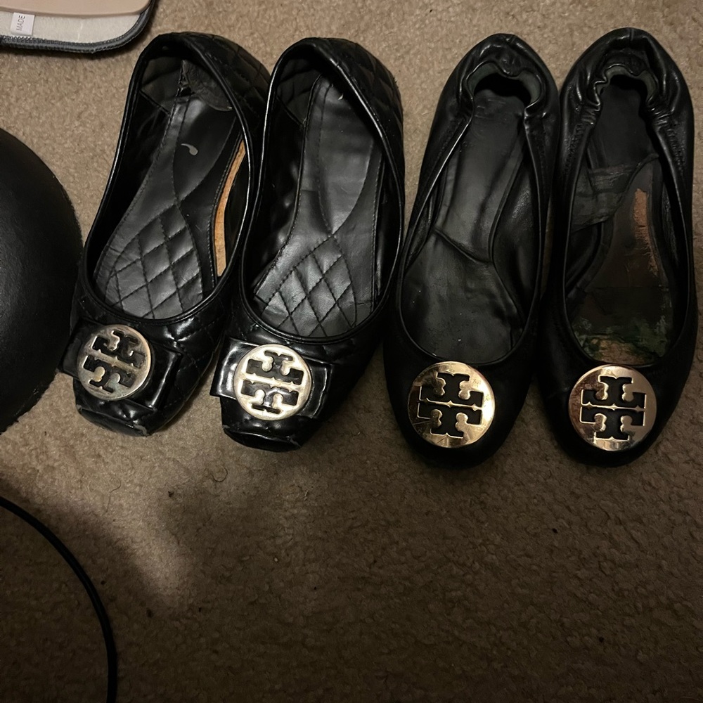 2 pairs of black Tory Burch flats
